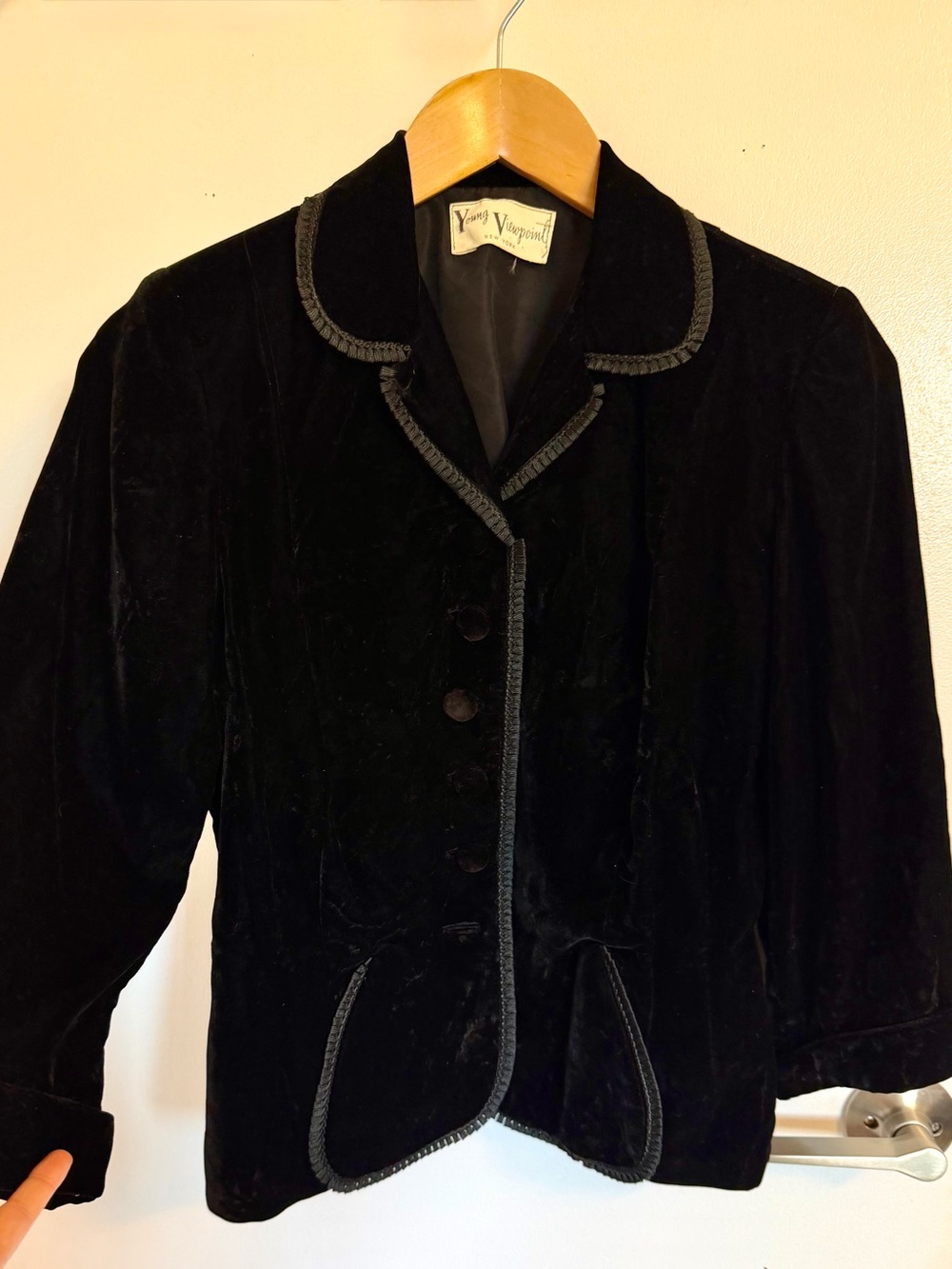 Vintage Black Velvet Blazer with Braided Trim - Picture 2 of 9